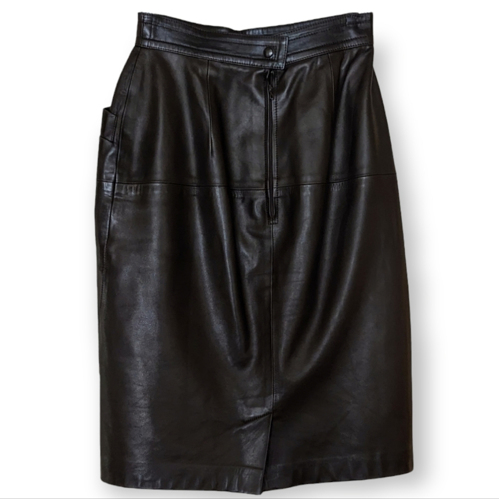 RARE Amphiboles Paris Soft Lamb Leather Pencil Skirt Pocket Vintage Espresso Sm